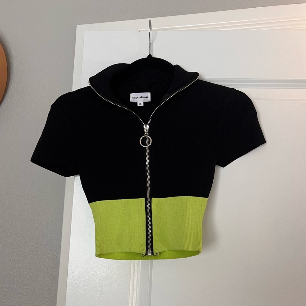 Superdown | Green and Black Zip Top | XS